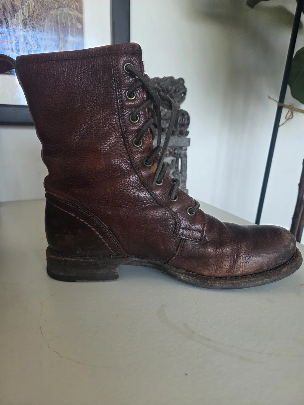 Vintage Frye Dark Brown Leather Lace-Up Veronica Combat Boots